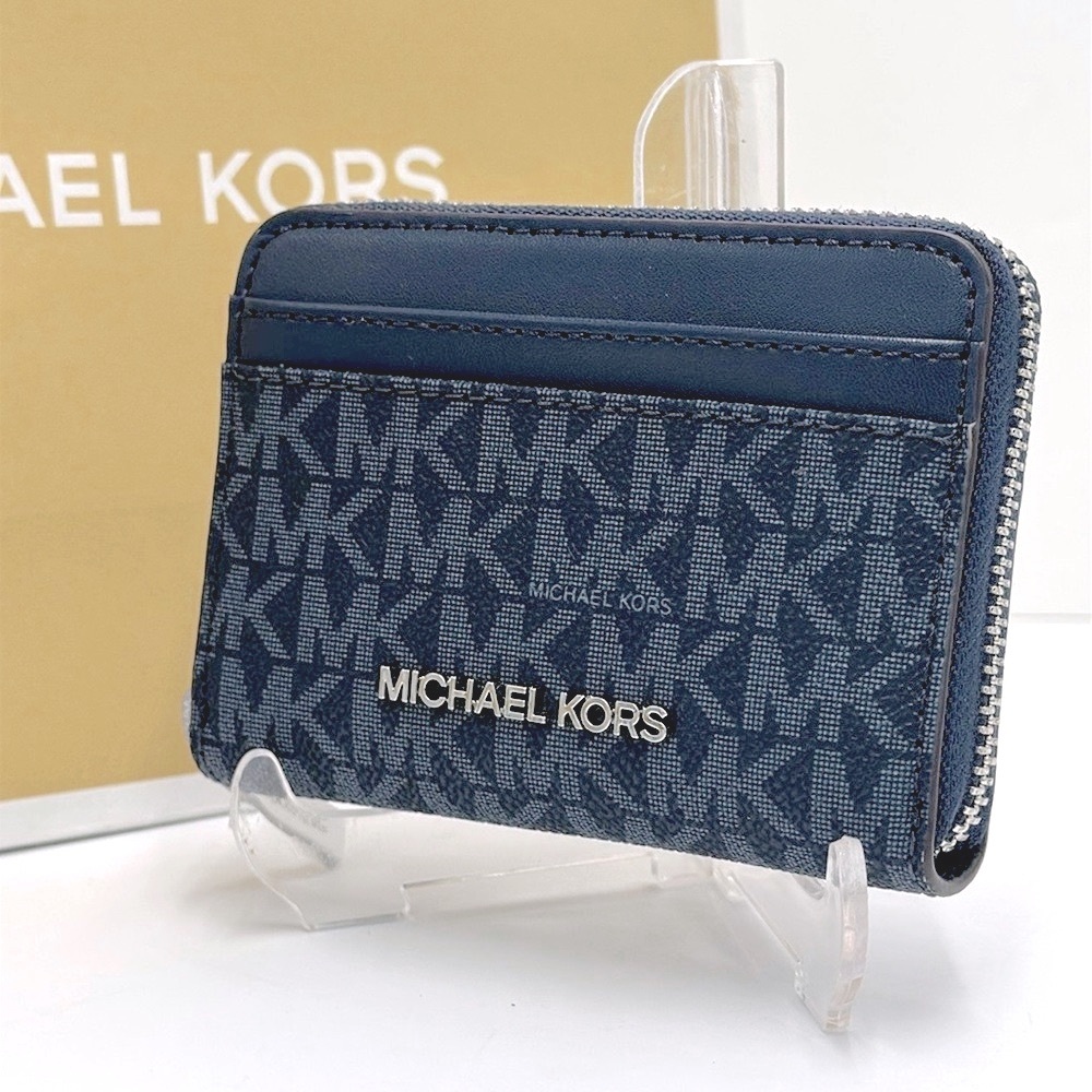 Michael Kors Women Medium Logo Zip Around Card Case Coin Pouch Wallet Admiral Ml - Picture 1 of 12